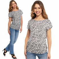 BLUZKA DAMSKA Z KRÓTKIM RĘKAWEM WYGODNA ELEGANCKA WE WZORY MORAJ S PATT2