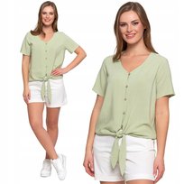 Bluzka Damska Z Krótkim Rękawem Z Wiązaniem Z Dodatkiem Lnu Moraj L Green