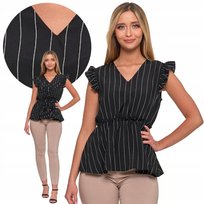 Bluzka Damska Z Motylkowym Rękawem Podkreślona Talia Krótki Rękaw Moraj L Black