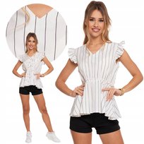 Bluzka Damska Z Motylkowym Rękawem Podkreślona Talia Krótki Rękaw Moraj S White