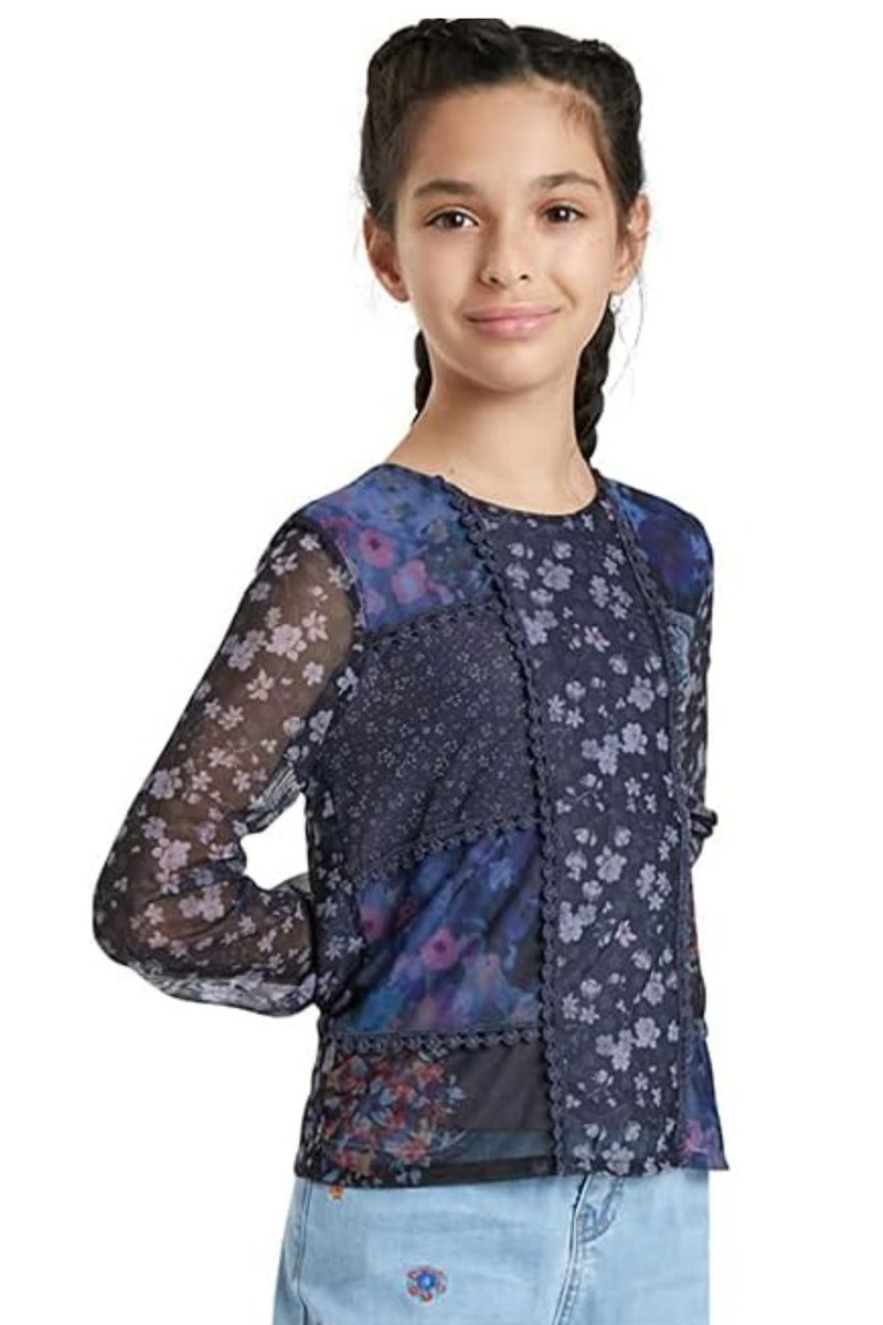 DESIGUAL Bluzka dziewczęca Desigual Sons niebieska w kwiatki -110