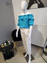 Bluzka hiszpanka na gumce z krótkim rękawem - niebieski One size