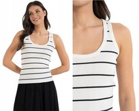 Bluzka Koszulka Damska Bokserka w Paski Prążkowana Bawełniana Biała MORAJ M