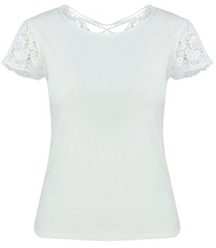 Bluzka koszulka krótki rękaw ozdobiona koronką LUIZA-S/M - Agrafka