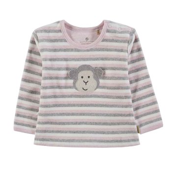 Bluzka niemowlęca dziewczęca długi rękaw, różowo-szara w paski, Bellybutton - BellyButton