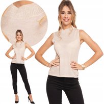 Bluzka Sweterkowa Damska Top Ze Stójką Beżowa Moraj Xl