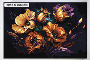 Błysk w kwiatach, kwiaty, bukiet, czarne tło, panorama, malowanie po numerach, blejtram - Akrylowo