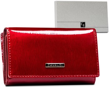 Błyszczący skórzany portfel damski na karty Cavaldi, czerwony - 4U CAVALDI