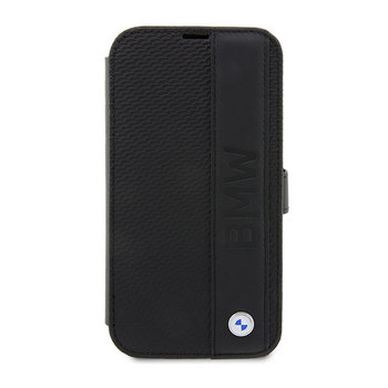 Bmw Booktype Leather Textured & Stripe - Etui Iphone 14 Pro (Czarny) - BMW