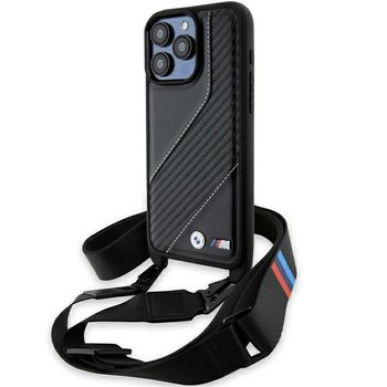 BMW etui obudowa pokrowiec do iPhone 15 Pro Max 6.7" czarny/black hardcase M Edition Carbon Stripe & Strap - BMW