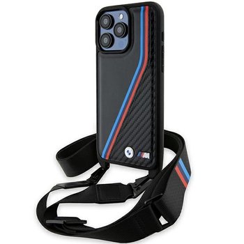 BMW etui obudowa pokrowiec do iPhone 15 Pro Max 6.7" czarny/black hardcase M Edition Carbon Tricolor Lines & Strap - BMW