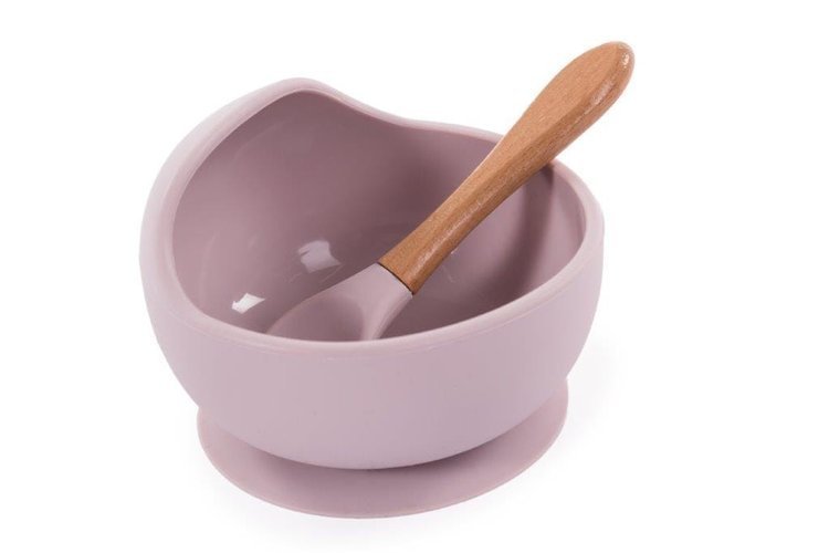 Фото - Дитячий посуд Bo Jungle, Miseczka silikonowa z przyssawką i łyżeczką, różowa