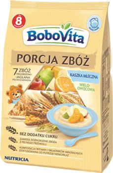 BoboVita, Kaszka mleczna 7 zbóż wielozbożowo-jaglana pełnoziarnista wieloowocowa, 210 g - BoboVita