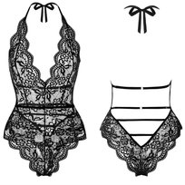 Body Koronkowe Bielizna Damska Seksowne Strój Koronka Dekolt Kolor Czarny