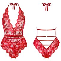 Body Koronkowe Bielizna Erotyczna Damska Strój Koronka Dekolt Czerwone