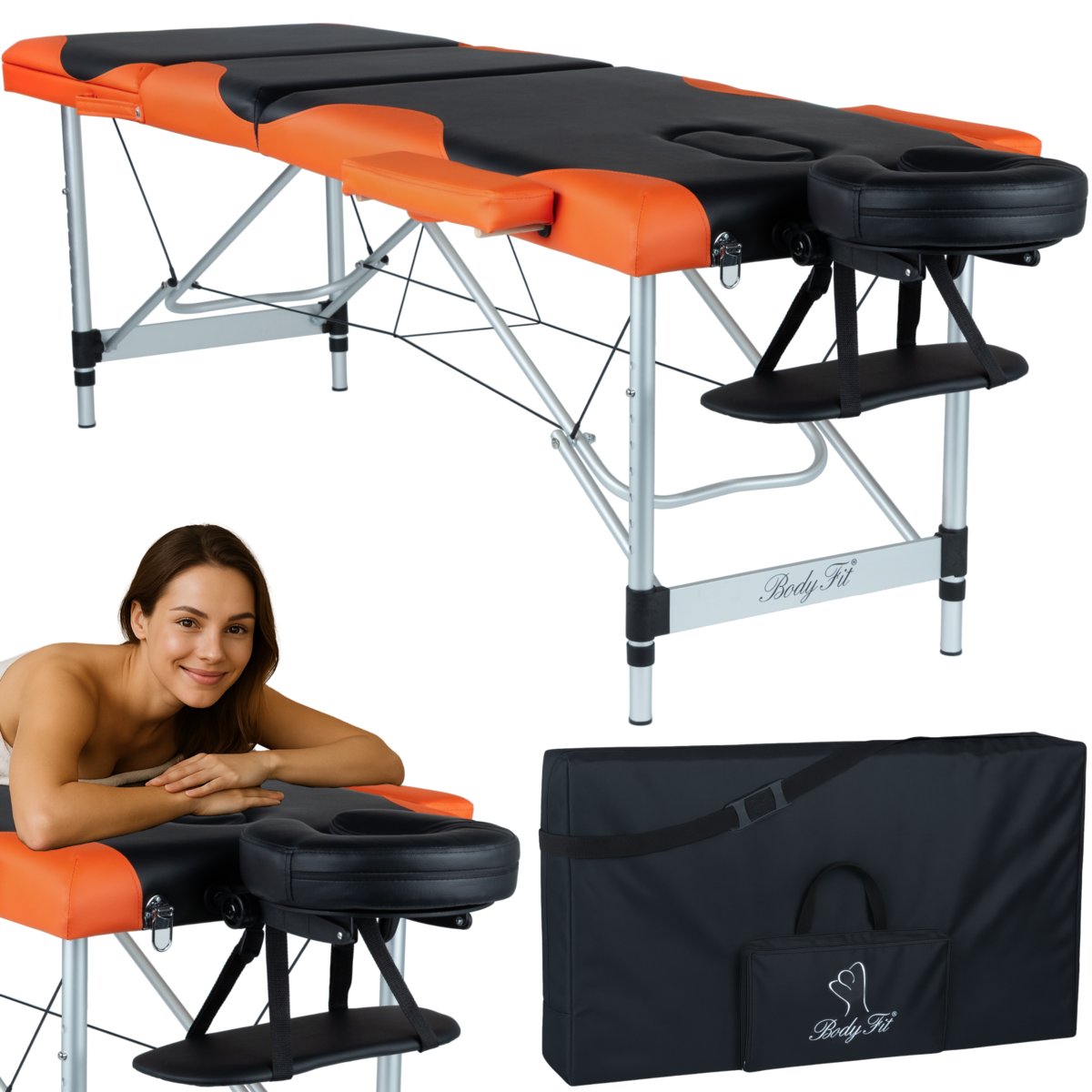 BODYFIT, Łóżko do masażu 3-segmentowe aluminiowe, pomarańczowy