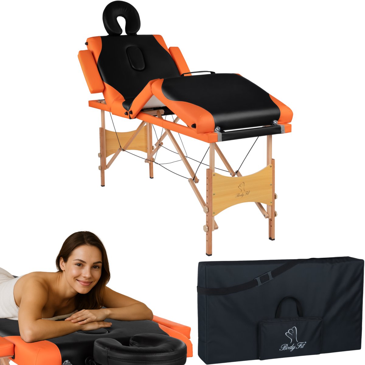 BODYFIT, Łóżko do masażu 4-segmentowe, pomarańczowy