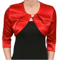 Bolerko satynowe czerwone z rękawem 3/4 i guziczkiem - JUDYTA 38