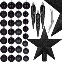 Bombki choinkowe 33 szt. zawieszki na choinkę ozdoby świąteczne z gwiazdą czarne