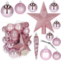 Bombki choinkowe 33 szt. zawieszki na choinkę ozdoby świąteczne z gwiazdą różowy