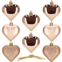 Bombki choinkowe 7 cm ozdoby świąteczne 8 szt. nietłukące serca, rose gold