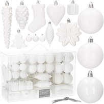 Bombki choinkowe 72 szt. białe, zestaw choinkowy