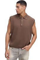 BOOHOOMAN MĘSKA KOSZULKA POLO BEZ RĘKAWÓW BRĄZOWA PRĄŻKOWANA M Z3A* Boohooman
