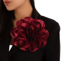 Bordo SPINKA kwiat kwiatowa materiałowa broszka duża elegancka gruba 19cm KOKONET