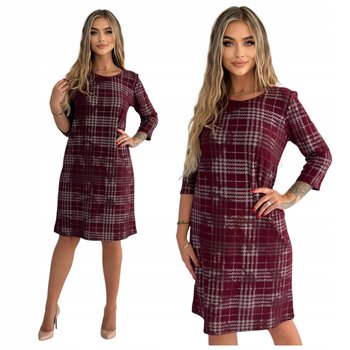 Bordowa Śliczna Prosta Sukienka w Kratkę Rozmiar 42 - Inna marka