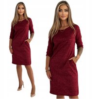 Bordowa Sweterkowa Sukienka z Kieszeniami Rozmiar 38