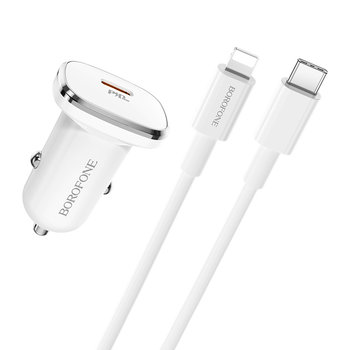 Borofone Ładowarka samochodowa BZ12B Lasting Power - USB-C - PD QC 3.0 18W 3A z kablem USB-C na Lightning biała - Inny producent