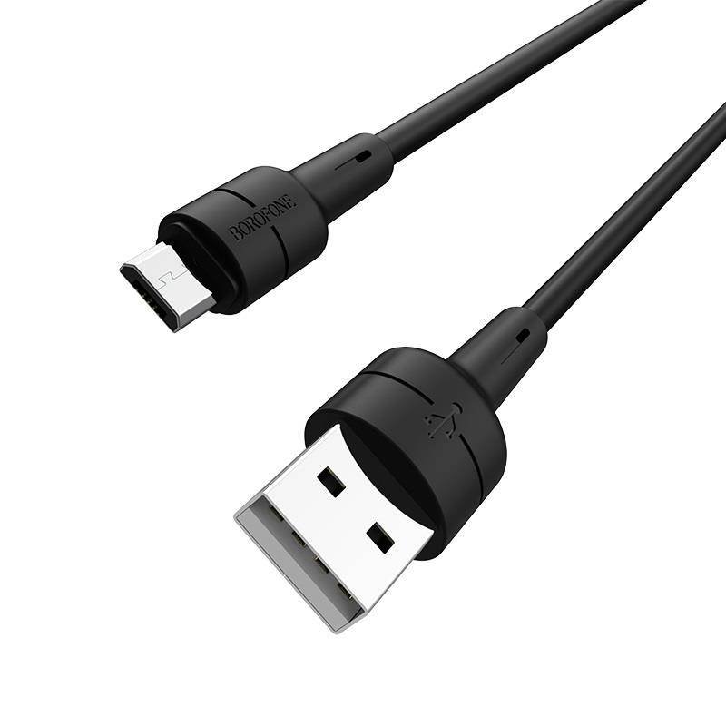 Zdjęcia - Kabel Borofone Silicone -  połączeniowy USB do microUSB 1m  (czarny)