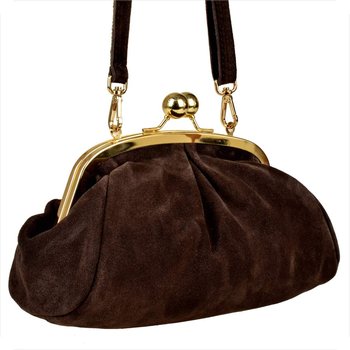 Borse In Pelle mała torebka retro skóra nat zamszowa czekolada brąz - Borse in Pelle