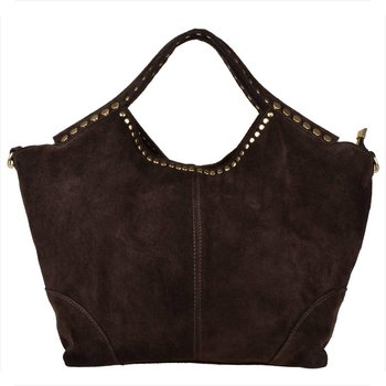 Borse in Pelle Torebka shopper brąz czekolada z ćwiekami skóra nat zamszowa - Borse in Pelle