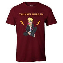 Boruto: Naruto Next Generations T-Shirt Męska Logo Thunder Burger (XL 8,5-9 / Burgundowy) BORUTO