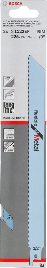 Bosch Professional 2 szt. Brzeszczot do piły szablastej S 1122 EF Flexible for Metal (do standardowej blachy stalowej, akcesoria pił szablastych)