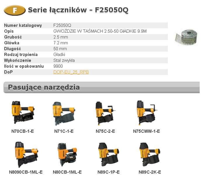 BOSTITCH GWOŹDZIE F 2,50 x 50mm 9900szt. F25050Q