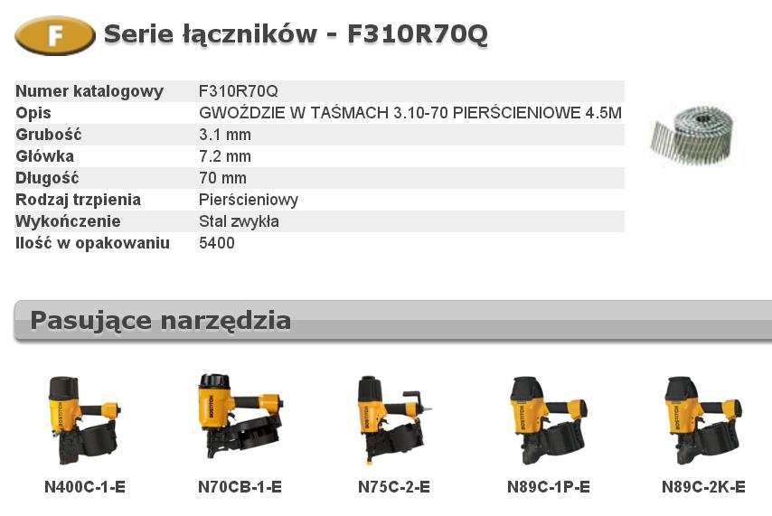 BOSTITCH GWOŹDZIE F 3,10 x 70mm RING 5400szt. F310R70Q