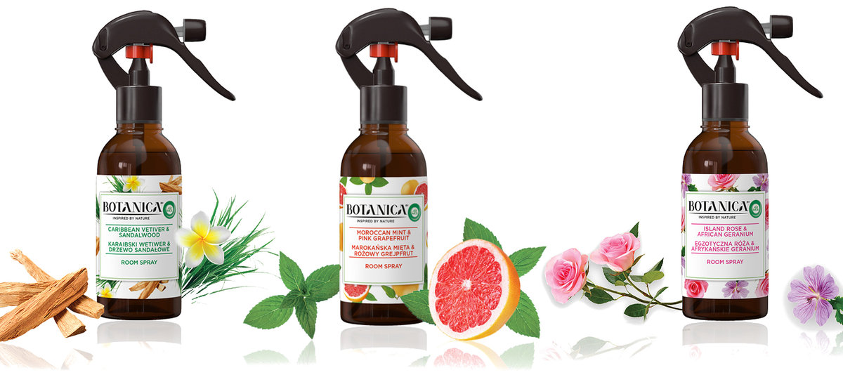 BOTANICA by AIR WICK Room spray odświeżacz powietrza. Zestaw 3 x 236ml