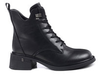 Botki damskie na grubym obcasie skórzane ocieplane czarne D&A CR42-090-40