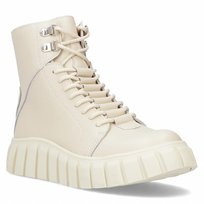 Botki damskie na platformie skórzane ocieplane beżowe Filippo DBT6312/24-40