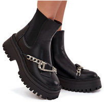 Botki Damskie Na Platformie Z Łańcuchem Czarne Marvella-38