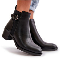 Botki Damskie Ocieplane Na Słupku Z Klamrą Czarne Nevillira-39