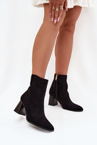 Botki Damskie Z Eko Zamszu Na Słupku Zamek Czarne Zelita -40