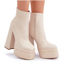 Botki Na Masywnej Platformie I Słupku Ocieplane Jasnobeżowe Selahra -39