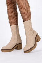 Botki Sergio Leone damskie na szerokim słupku elastyczna cholewka beżowe R928-40