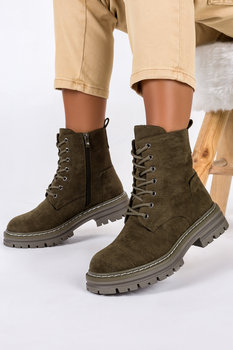 Botki Sergio Leone damskie workery na platformie sznurowane zielone TR915-36 - Sergio Leone