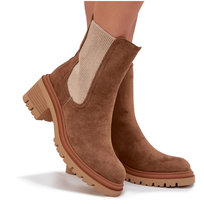 Botki Sztyblety Damskie Ocieplane Na Klocku Ciemnobeżowe Zoralia-39