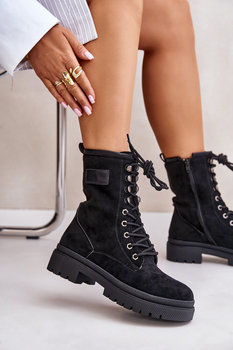 Botki Workery Damskie Na Zamek Z Eko Zamszu Czarne Savalann-36 - Inna marka