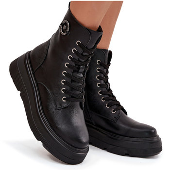 Botki Workery Damskie Ocieplane Na Platformie Z Ozdobnym Detalem Vinceza 16513 Czarne-39 - VINCEZA